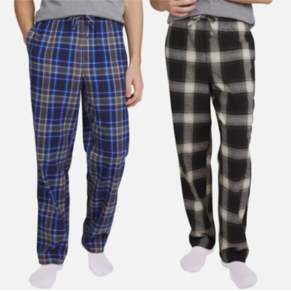 NEW Eddie Bauer Mens XL Flannel Pants 2-Pack Lounge Sleepwear Blue & Black - Picture 1 of 6